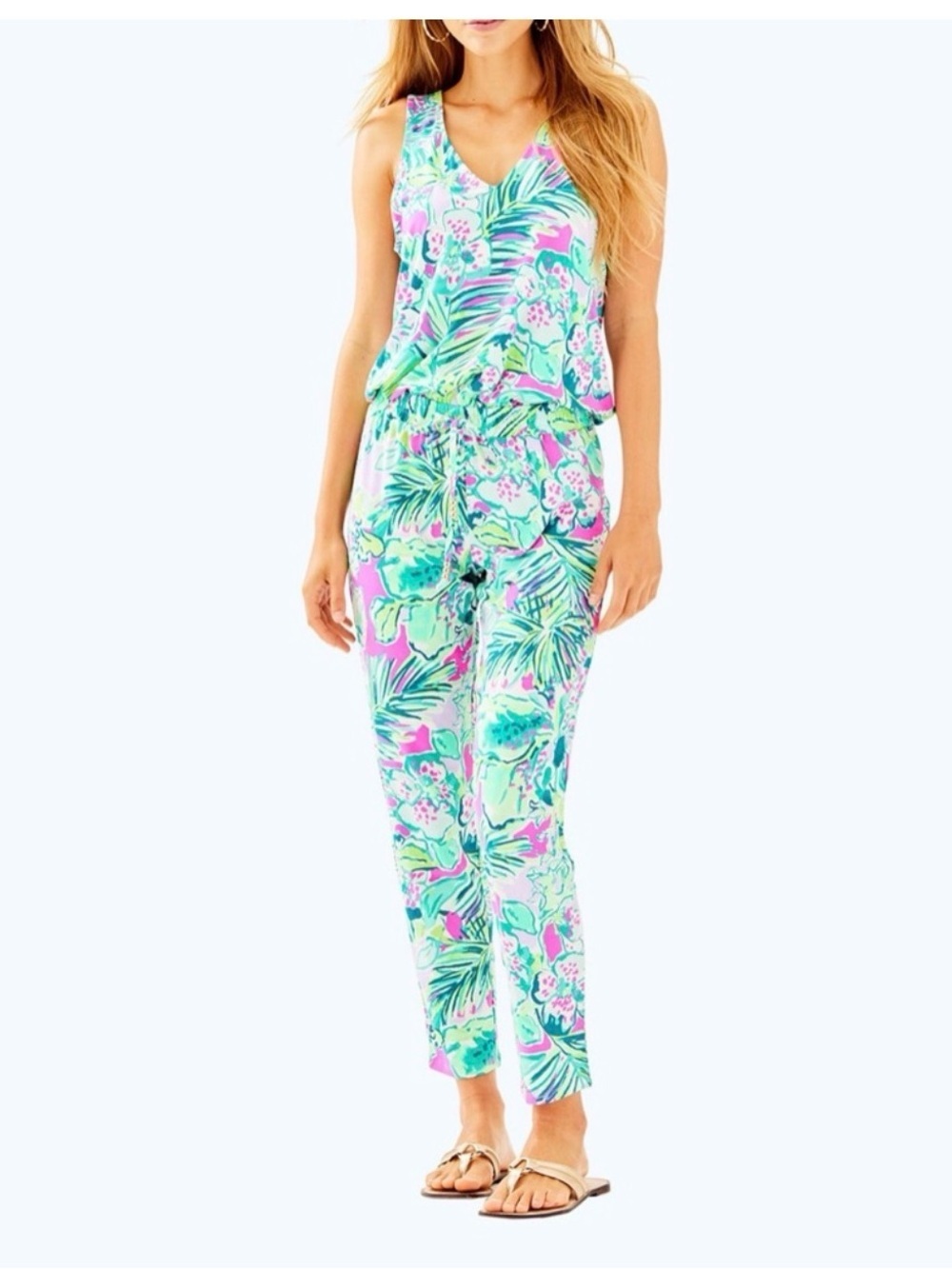Lilly Pulitzer Paulina Tropical Floral V-Neck vacation jumpsuit size XS NWOT